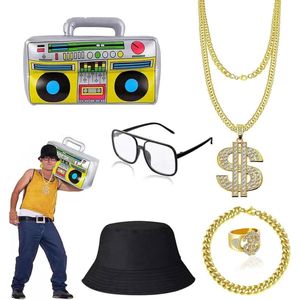 Gouden Dollar Ketting Set - Ring Bril Hip Hop Rapperaccessoires - Carnaval Thema Feesten