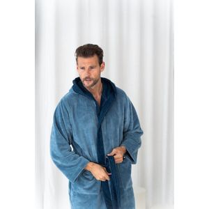 Casilin - Badjas in 2 kleuren - Teddy voor Dames en Heren - Maat XXL - Voor Volwassen - Met kap - Met capuchon - Badstof, Fleece, Katoen - Absorberend - blauw