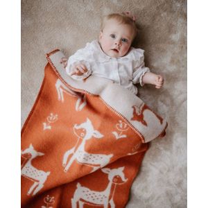 Wollen wiegdeken - Pure Baby Love - Terracotta Hertjes - 100% wol - 65x90cm