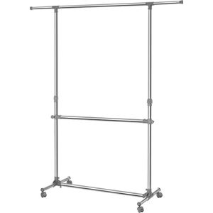 Hoogte verstelbaar kledingrek met wieltjes - van 113 tot 198 cm - roestvrij staal - geplateerde buizen - LLR401 kledingrek