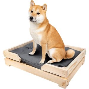 Creative Pets Houten Hondenbed met Hondenkussen | 68 x 48 x 14 cm | Hondenmand Comfortabel Kussen Donkergrijs | Duurzame Hondenbank | Hondenmat voor Middelgrote Honden