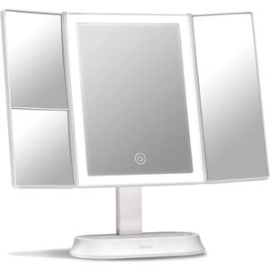 Fancii Make-up Spiegel met Natuurlijke LED Licht en 5x & 7x Vergroting - Driedelige Makeup Mirror met dimbare Verlichting, Touch Screen, Stand - Sora (Wit)