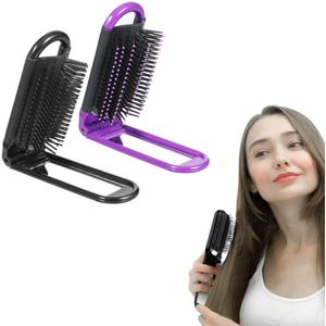 2-delig - Opvouwbare kam - Opvouwbare reiskam - Compacte zakkam - Mini reiskam - Compact en draagbaar - Met spiegel - Zwart en paars - 20,5*4*3 cm - Geschikt voor reizen, kamperen en meenemen in koffers of sporttassen