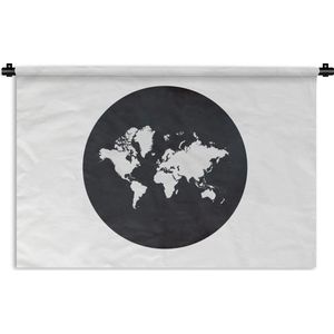 Wandkleed Trendy wereldkaarten - Een witte wereldkaart op een zwarte aardbol Wandkleed katoen 180x120 cm - Wandtapijt met foto