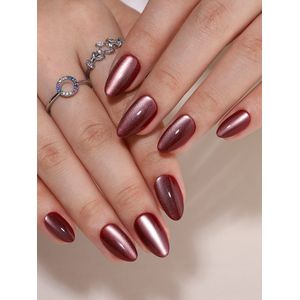 BIMA Nails - Soft Gel Press-On nagels - Almond - Plaknagels met lijm - Herbruikbare nepnagels met lijmstickers/sticky tabs - Rood - Velvet Merlot - Glazed Shimmer - 30 stuks (15 maten)