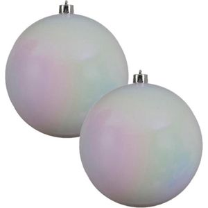2x Grote parelmoer witte kunststof kerstballen van 20 cm - glans - parelmoer witte kerstballen - Kerstversiering