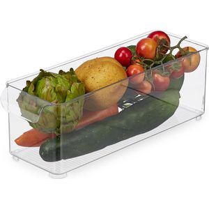 Koelkast organizer smal opbergbakje voor voedsel met handgrepen - 105x10x305 cm transparant