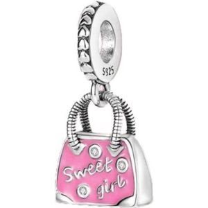 RomyStones | Zilveren Bedel Sweet Girl | Roze | Bead tas | Sterling zilver 925 | Bedelarmband | Sieraden | Moederdag Cadeau | Past op de 3 Millimeter - Standaard Armband | Romystones