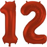 Folat Folie ballonnen - 12 jaar cijfer - rood - 86 cm - leeftijd feestartikelen