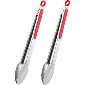 RVS keukentang - set van 2 - 9 inch - voedseltangen - grilltangen - antislip handvat - hanggatvergrendeling - bestand tegen hoge temperaturen - 26,5 x 3,8 cm
