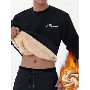 Heren Fleece Sweatshirt Lange Mouw Sherpa Gevoerde Jas Thermische Winter Warme Pullover Tops Casual Trekkoord Jumper voor Mannen