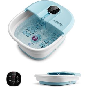 COSTWAY Inklapbaar Voetbad Massage met Warmte, Voetspa met Afstandsbediening, Vibratiebubbels, Rollen Massage, Medicijndoos, Puimsteen en 3 Regelbare Temperatuur