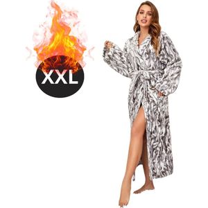 Livano Badjas Dames - Fleece - Katoen - Badstof - Sauna - Hamam - Wafel - Bathrobe - Duster - Ochtendjas - Spa - Kimono - Wit Zwart XXL