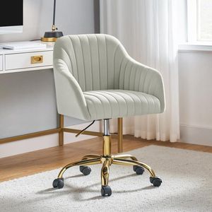 JGS® - Luxe Fluweel Bureaustoel met Wieltjes, Moderne Draaistoel voor Vrouwen en Jongeren, In Hoogte Verstelbaar, Wit-