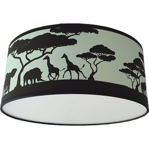 Plafondlamp safari silhouet groen/mint-  Kinderkamer plafondlamp - Plafondlamp safari silhouet - Lamp voor aan het plafond - Dieren plafondlamp | Diameter 35cm x 15cm hoog | E27 fitting maximaal 40 watt | Excl. Lichtbron