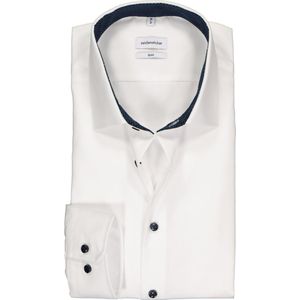 Seidensticker slim fit overhemd - wit (gestipt contrast) - Strijkvrij - Boordmaat: 45