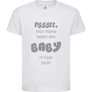 Shirt Aankondiging zwangerschap Pssstt, Mama heeft een baby in haar buik! | korte mouw | wit/grijs | maat 122/128 zwangerschap aankondiging bekendmaking Baby big sis bro sister brother Grote Zus Broer