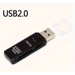 SD Kaart lezer & Micro-SD kaart lezer (2-in-1) - USB 2.0 - zwart - Micro SDHC - Voor Apple, Windows & TV - SD Reader - TF kaart