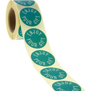 Cadeau stickers - 500 stuks - 'Enjoy your gift' Groen 40mm - Stickers volwassenen - Sluitstickers - Sluitzegel - Ronde stickers op rol