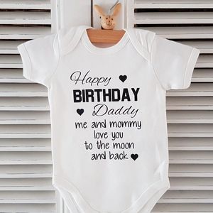 Baby Rompertje voor papa jarig korte mouw met tekst Happy Birthday Daddy wit zwart jongen meisje -Maat 50-56