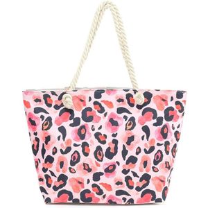 Strandtas - Panterprint - Roze - Ritssluiting - Ook te gebruiken als shopper - 53 x 38 x 15.5 Centimeter - Damesdingetjes