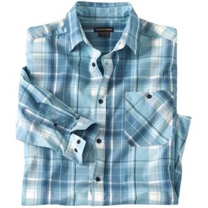 ATLAS FOR MEN - Popeline overhemd met blauwe ruitjes - Heren - Verkrijgbaar in grote maten - L