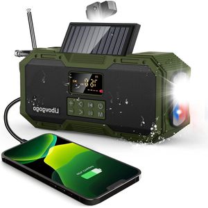 Auto-Scan FM-AM zwengelradio - zonne-oplader - 10 W IPX5 spatbescherming - bluetooth-luidspreker - draagbare noodradio - 4000 mAh powerbank - zaklamp