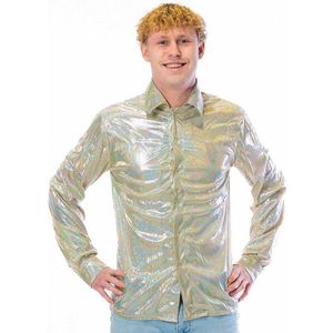 Party blouse - Overhemd - Carnavalskleding - Heren - Glitter goud/zilver - Maat XL