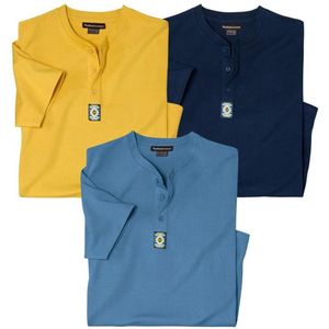 ATLAS FOR MEN - Set van 3 katoenen T-shirts met knopenhals - Heren - Verkrijgbaar in grote maten - L