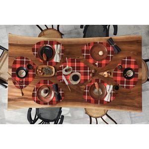 Placemat organisch - Placemats organic - Onderleggers - Schotse ruit - Plaid - Rood - Patronen - 10 stuks