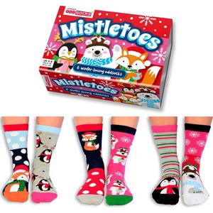 kerstsokken - Oddsocks Mistletoes - Cadeaudoos met 6 verschillende kerst sokken - maat 37/42