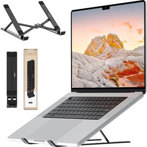 Aluminium Gerecyclede Laptop Standaard - Duurzaam en Compatibel met MacBook Lenovo iPad - Gaming Laptop Bureau Office Tech Gadgets - Monitor Tablet Notebook Accessoires Zwart