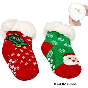 Warme Baby Fluffy Kerst Sokken 2 stuks -0-12 maanden fleece voering en anti-slip Youhomy Huissokken voor wintermaanden - Happy Christmas wintersokken Antislip baby, peuter, Meisjes, Jongens| Cadeauset Youhomy sokken
