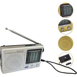 Colorful Sun® Multiband Radio – FM/AM/SW1-7 Wereldontvanger – Draagbare Radio met Telescoopantenne & 3V Externe Voedingsoptie – Werkt op 2x AA Batterijen – Voor Noodgevallen, Reizen & Outdoor –Zilver