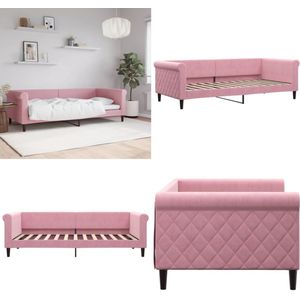 vidaXL Slaapbank 90x200 cm fluweel roze - Slaapbank - Slaapbanken - Bedbank - Bankbed
