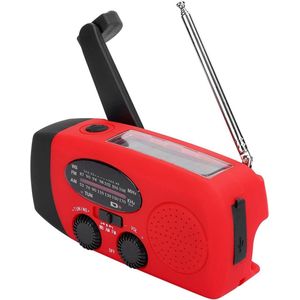 Allora Noodradio - Solar Opwindbaar - Solar powerbank - 400mAh - Zonneenergie - Survival Noodpakket - Zaklamp Oplaadbaar - AM/FM - Noodrantsoen - Rood