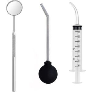 Amandelsteen Verwijderaar met Spuit – Tonsil Stone Remover met Gebogen Nozzle en Zuigdrukbol – Inclusief Irrigatiespuit – Mondspiegel- Zwart