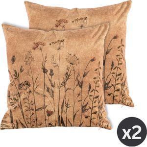 Tiseco - Kussen (gevuld) Bloemen print - SET/2 Fluweel - 45x45 cm