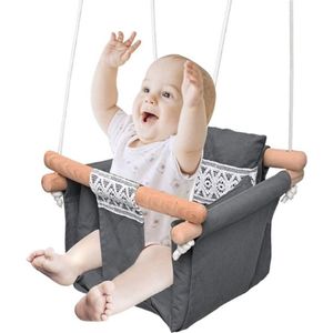 Luxe Houten Babyschommel - Grijs - 3 In 1 Meegroei Baby Schommel en Kinder Schommel - Veiligheidsgordel – Baby Swing – Meegroei Schommel - Schommelstoel - Schommels