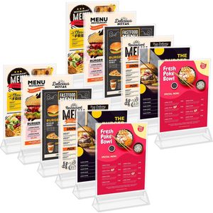 Kurtzy A6 Bord Houder (12 Pak) – L11 x H19,5 cm – Helder Plastic Dubbelzijdige Verticale Tafel Display Houders – Restaurant Menu Kaart, Fotolijst & Advertentie Poster Standaard