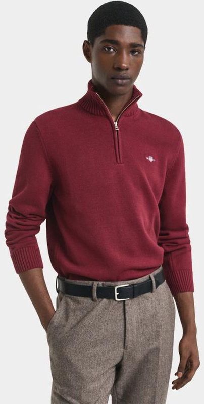 Gant - Schipperstrui - Plumped Red - CASUAL COTTON HALFZIP - Met Geborduurd Grafisch Logo Op De Borst