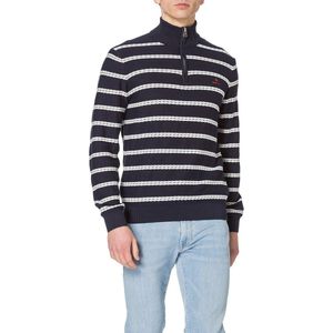 Heren Trui met Bretonse Textuur en Half Zip