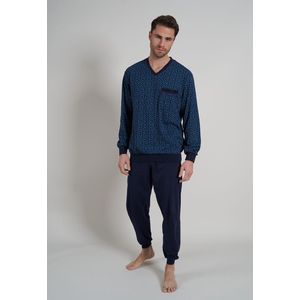 Gotzburg heren pyjama V-hals - donkerblauw dessin - Maat: XXL