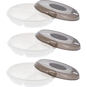 Excellent Houseware Magnetronschaal met vakjes - 3x - deksel - beige - kunststof - Dia 24 x H 6,5 cm