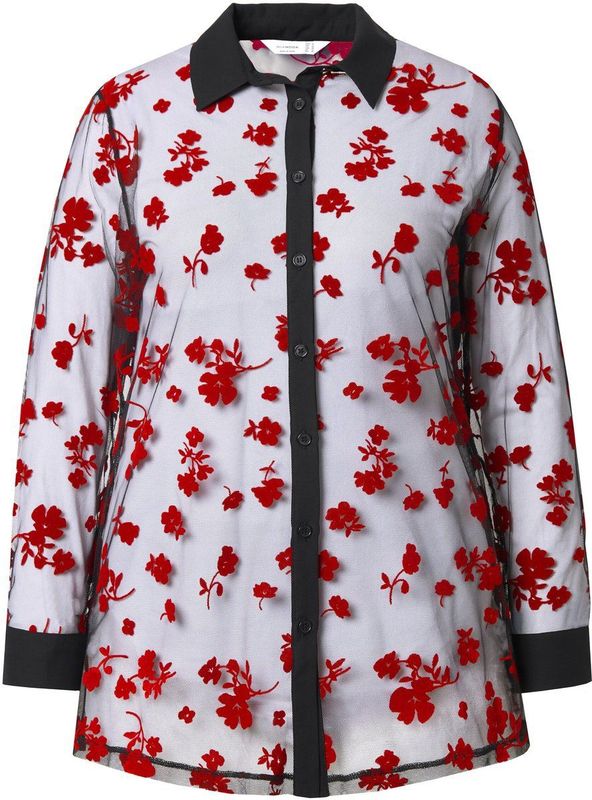 MIAMODA MIAMODA - Dames - Blouse Regular Fit licht transparant flockprint - Zwart - Maat 42