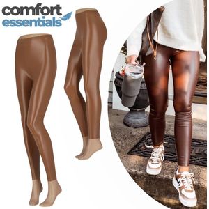 Legging Dames Leather Look – Latex Legging – Bruin - Maat XXL - Leren Broek Dames – Leren Legging Dames – Lederlook Legging