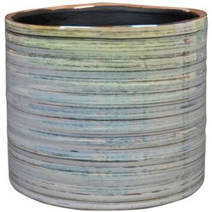 Ter Steege Bloempot Ribbel Blauw Parelmoer D 17 cm H 15 cm Opening 15.5 cm
