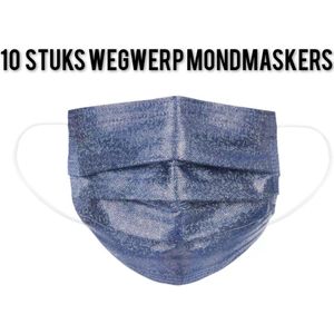 Glitter wegwerp mondmaskers - Blauw - per 10 stuks
