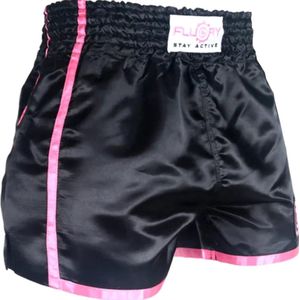 Fluory Kickboks Broek Muay Thai Short Zwart Roze MTSF37 maat XS