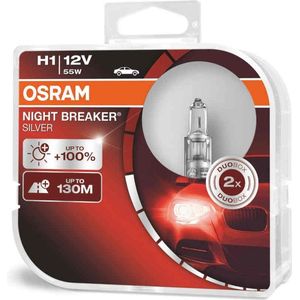 Osram Night Breaker Silver Halogeen lampen - H1 - 12V/55W - set à 2 stuks